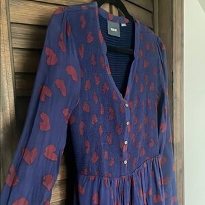 Maeve Blue V-Neck Bishop Sleeve Sweater Dress